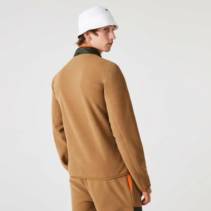 Sweaters and Sweatshirts Men Lacoste Men039s Relaxed Fit Polar Fleece ZipUp Sweatshirt Brown Khaki Green 89f
