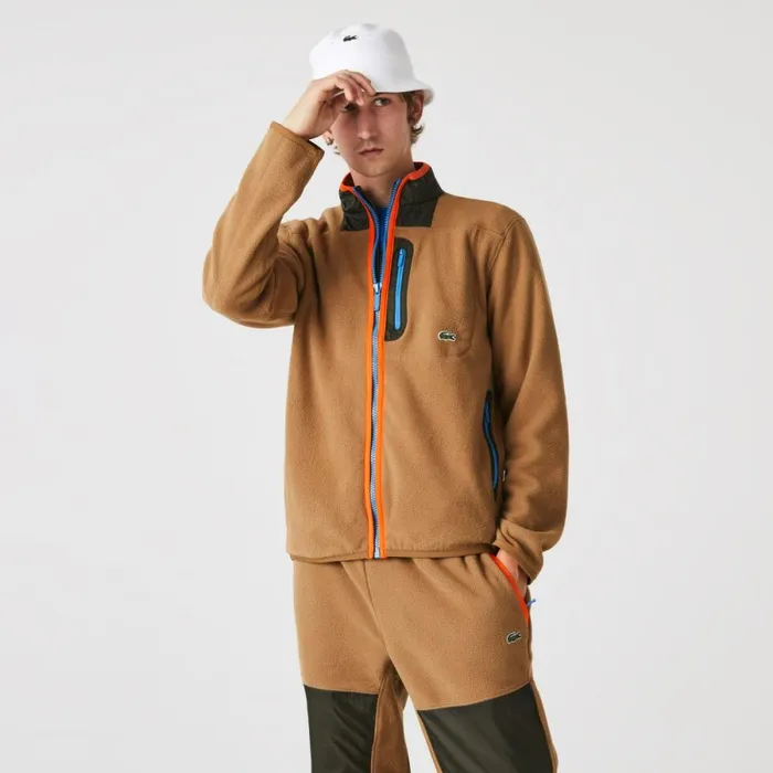 Sweaters and Sweatshirts Men Lacoste Men039s Relaxed Fit Polar Fleece ZipUp Sweatshirt Brown Khaki Green 89f