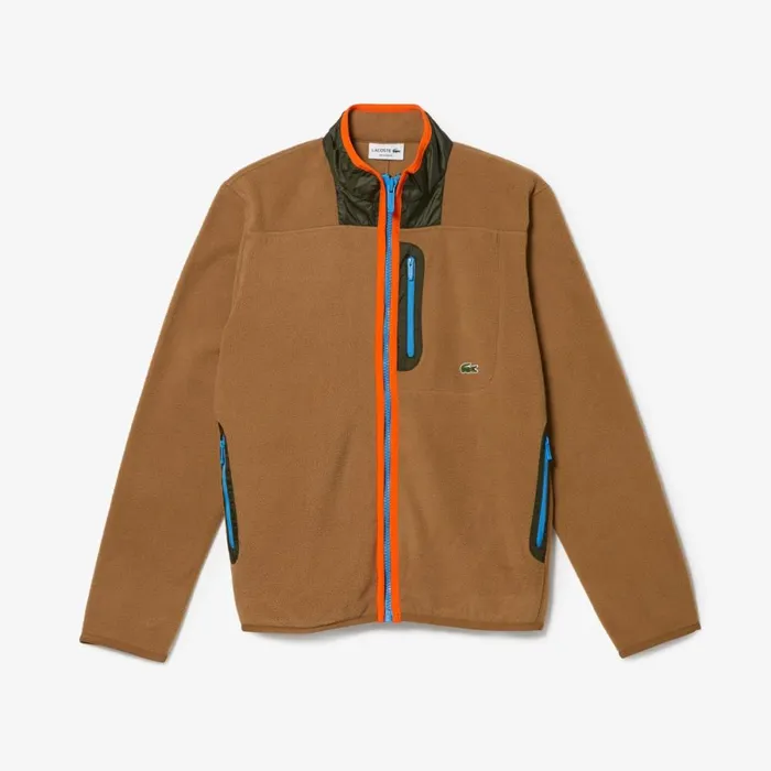 Sweaters and Sweatshirts Men Lacoste Men039s Relaxed Fit Polar Fleece ZipUp Sweatshirt Brown Khaki Green 89f
