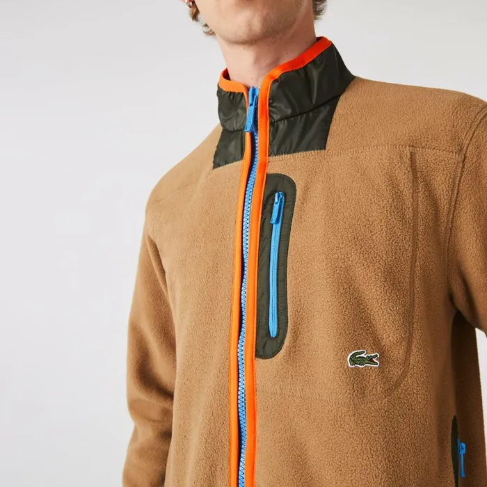 Sweaters and Sweatshirts Men Lacoste Men039s Relaxed Fit Polar Fleece ZipUp Sweatshirt Brown Khaki Green 89f