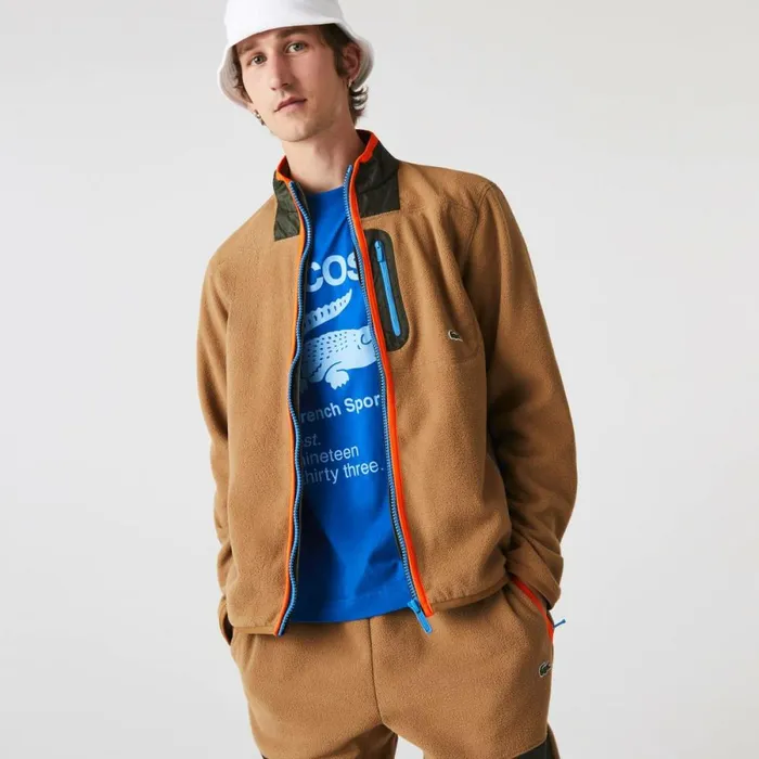 Sweaters and Sweatshirts Men Lacoste Men039s Relaxed Fit Polar Fleece ZipUp Sweatshirt Brown Khaki Green 89f