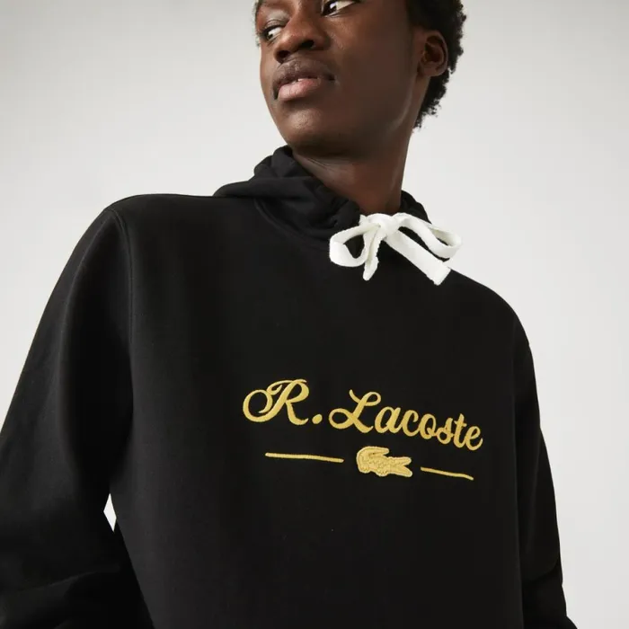 Sweaters and Sweatshirts Men Lacoste Mens Embroidered Lettering Hooded Cotton Fleece Sweatshirt Black 031