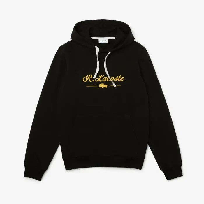 Sweaters and Sweatshirts Men Lacoste Mens Embroidered Lettering Hooded Cotton Fleece Sweatshirt Black 031