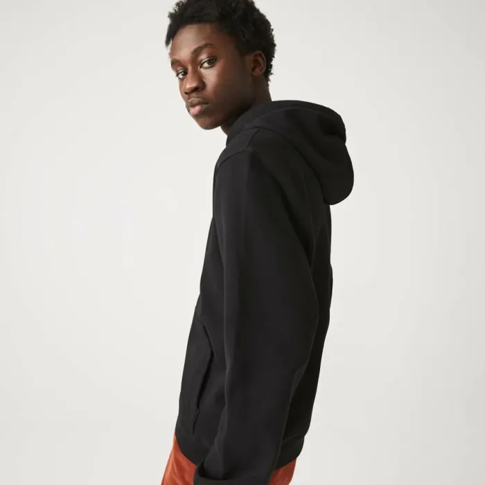 Sweaters and Sweatshirts Men Lacoste Mens Embroidered Lettering Hooded Cotton Fleece Sweatshirt Black 031
