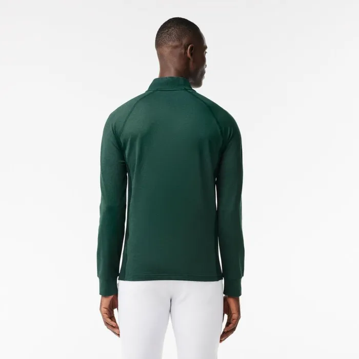 Sweaters and Sweatshirts Men Lacoste Mens QuarterZip Golf Sweatshirt Dark Green Green Rib