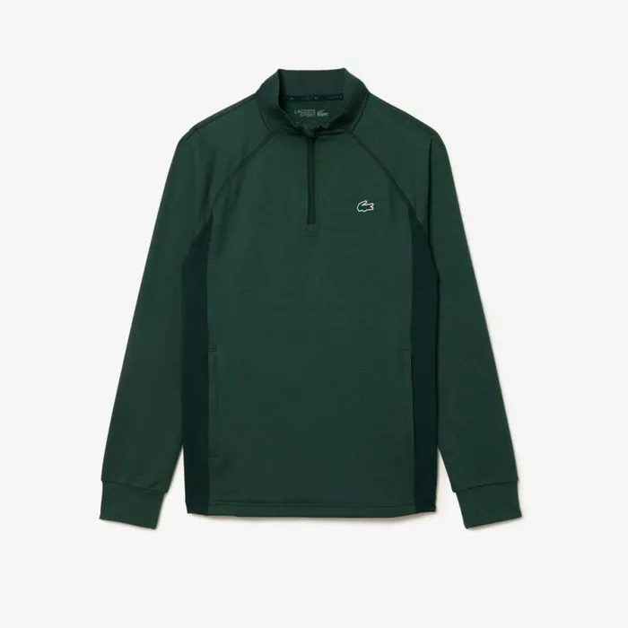 Sweaters and Sweatshirts Men Lacoste Mens QuarterZip Golf Sweatshirt Dark Green Green Rib