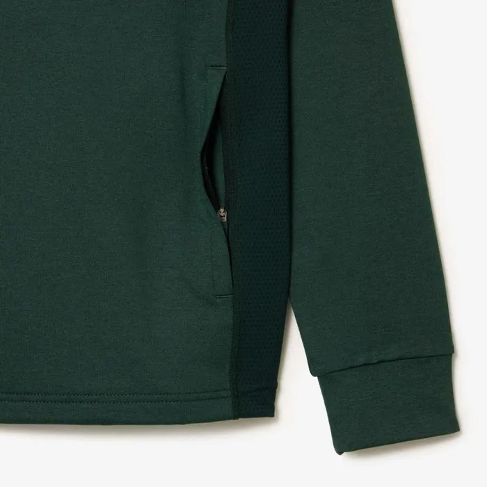 Sweaters and Sweatshirts Men Lacoste Mens QuarterZip Golf Sweatshirt Dark Green Green Rib