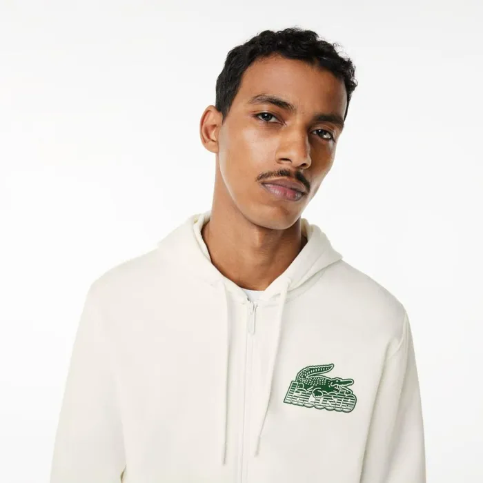 Sweaters and Sweatshirts Men Lacoste Mens Unbrushed Fleece ZipUp Hoodie White 70v