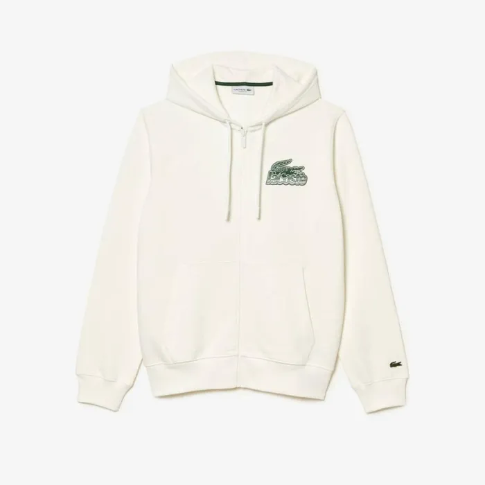 Sweaters and Sweatshirts Men Lacoste Mens Unbrushed Fleece ZipUp Hoodie White 70v