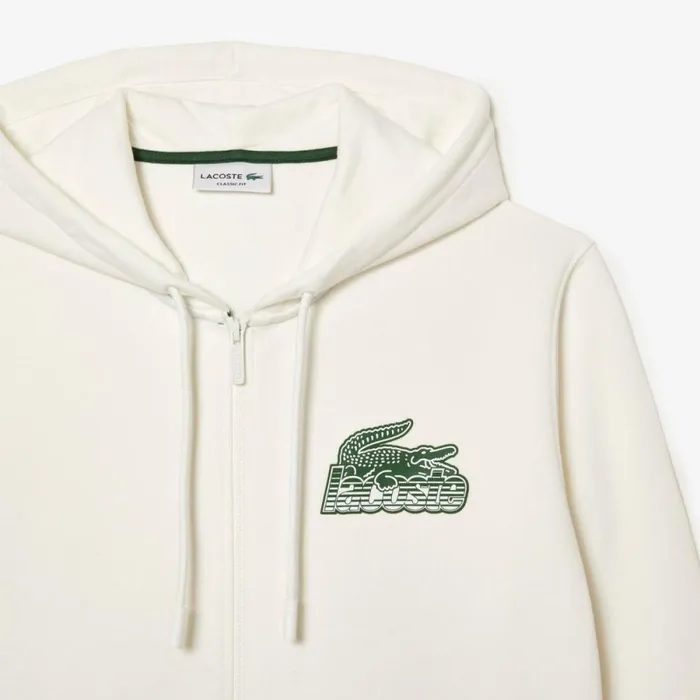 Sweaters and Sweatshirts Men Lacoste Mens Unbrushed Fleece ZipUp Hoodie White 70v