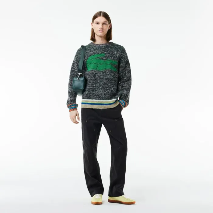 Sweaters and Sweatshirts MenWomen Lacoste Unisex Loose Fit Contrast Croc Wool Sweater White 2cq