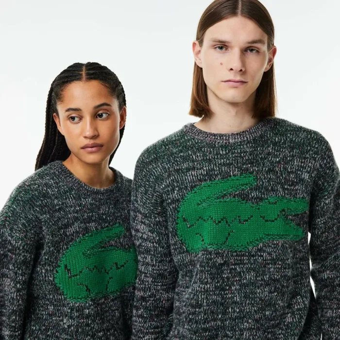 Sweaters and Sweatshirts MenWomen Lacoste Unisex Loose Fit Contrast Croc Wool Sweater White 2cq