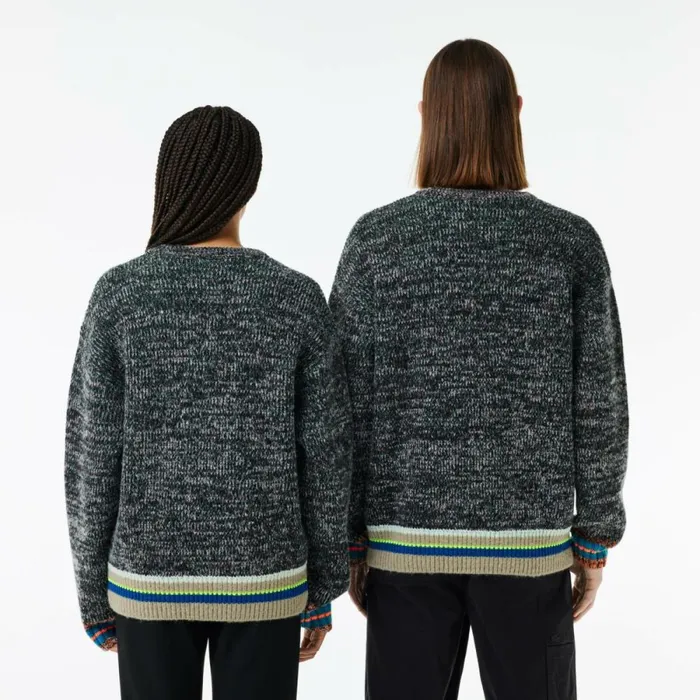 Sweaters and Sweatshirts MenWomen Lacoste Unisex Loose Fit Contrast Croc Wool Sweater White 2cq