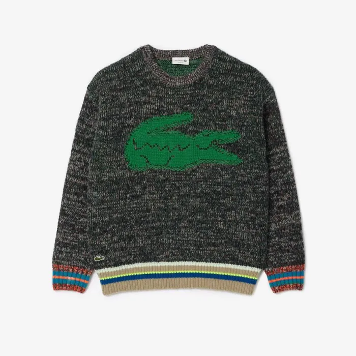 Sweaters and Sweatshirts MenWomen Lacoste Unisex Loose Fit Contrast Croc Wool Sweater White 2cq