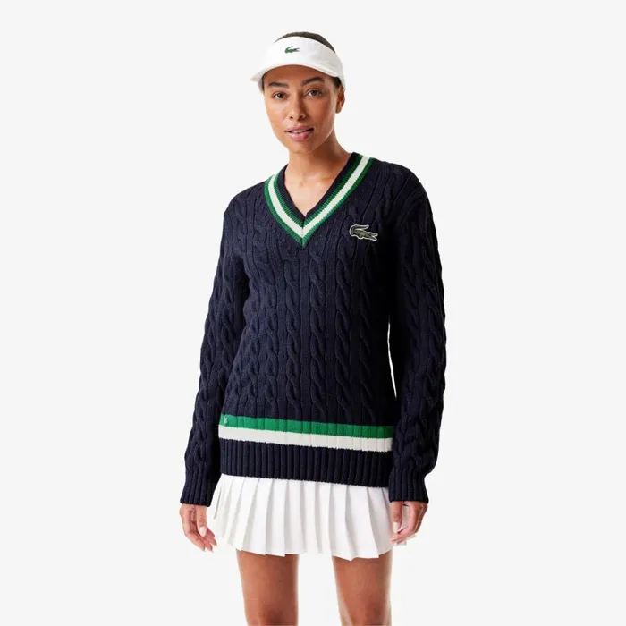 Sweaters and Sweatshirts MenWomen Lacoste Unisex VNeck Cable Knit Striped Sweater Navy Blue Green White Uj7 Sweaters and Sweatshirts MenWomen Lacoste Unisex VNeck Cable Knit Striped Sweater Navy Blue Green White Uj7