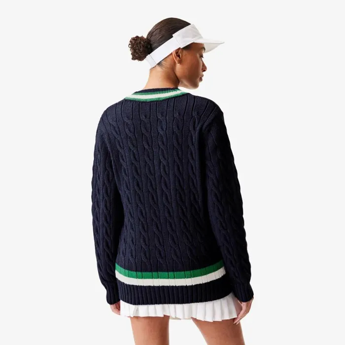 Sweaters and Sweatshirts MenWomen Lacoste Unisex VNeck Cable Knit Striped Sweater Navy Blue Green White Uj7