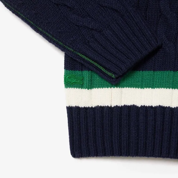Sweaters and Sweatshirts MenWomen Lacoste Unisex VNeck Cable Knit Striped Sweater Navy Blue Green White Uj7