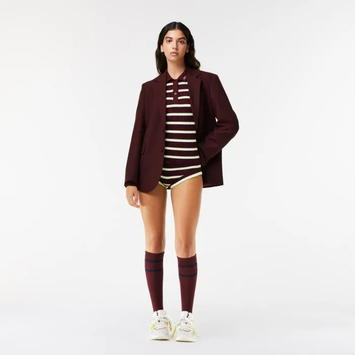 Sweaters and Sweatshirts Women Lacoste Lacoste X EleVen By Venus Ribbed Polo Collar Sweater Bordeaux White Iww