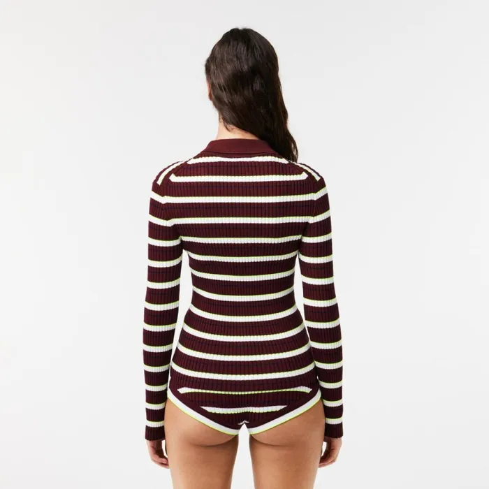 Sweaters and Sweatshirts Women Lacoste Lacoste X EleVen By Venus Ribbed Polo Collar Sweater Bordeaux White Iww
