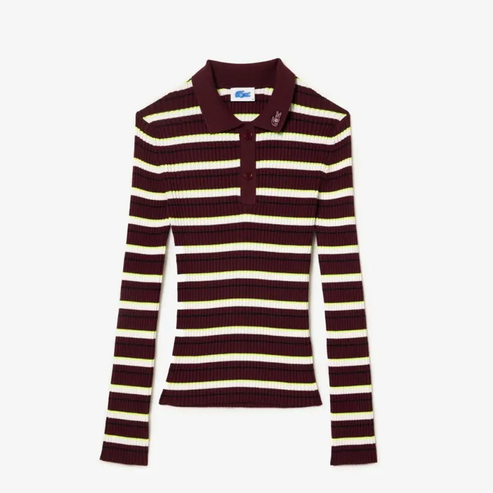 Sweaters and Sweatshirts Women Lacoste Lacoste X EleVen By Venus Ribbed Polo Collar Sweater Bordeaux White Iww