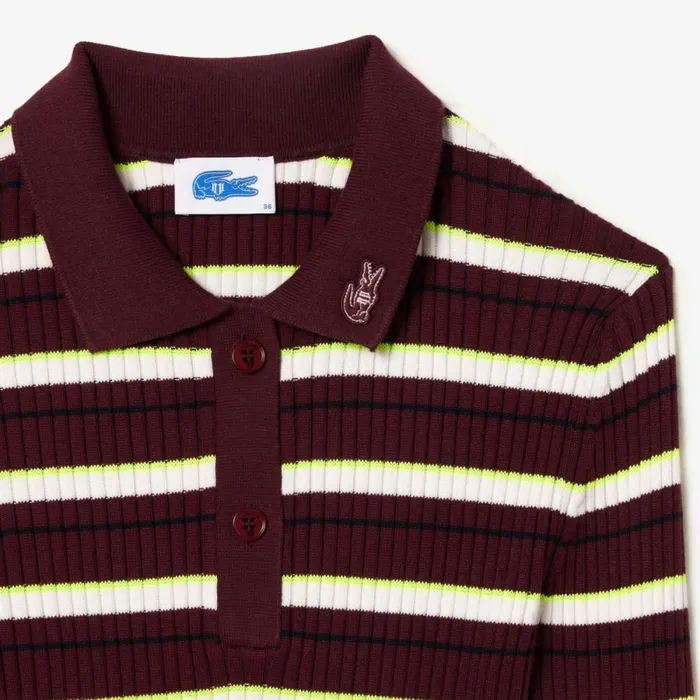 Sweaters and Sweatshirts Women Lacoste Lacoste X EleVen By Venus Ribbed Polo Collar Sweater Bordeaux White Iww