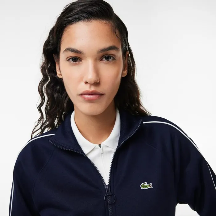 Sweaters and Sweatshirts Women Lacoste Women039s Paris Interlock Track Jacket Navy Blue White Hhw