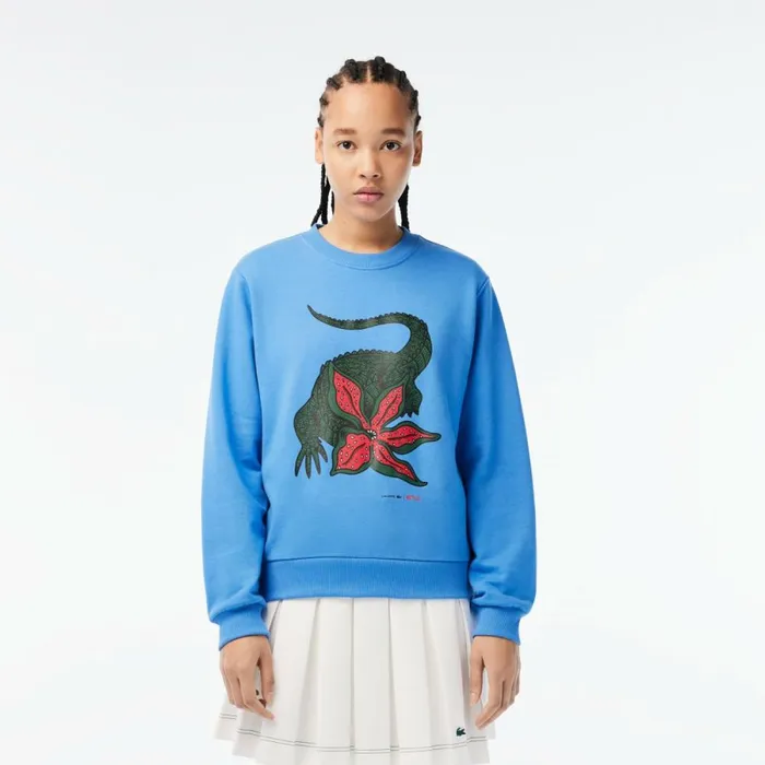 Sweaters and Sweatshirts Women Lacoste Womens Lacoste X Netflix Loose Fit Organic Cotton Fleece Sweatshirt Ethereal Blue L99 Sweaters and Sweatshirts Women Lacoste Womens Lacoste X Netflix Loose Fit Organic Cotton Fleece Sweatshirt Ethereal Blue L99