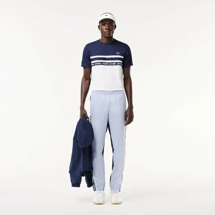 Sweatpants and Trousers Men Lacoste Men039s Regular Fit Logo Stripe Sweatpants Light Blue Navy Blue X1j