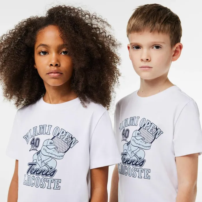 TShirts and Tops Kids Lacoste Kids039 Miami Open Edition UltraDry Tennis TShirt White 001