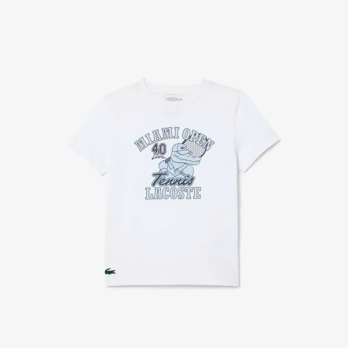 TShirts and Tops Kids Lacoste Kids039 Miami Open Edition UltraDry Tennis TShirt White 001