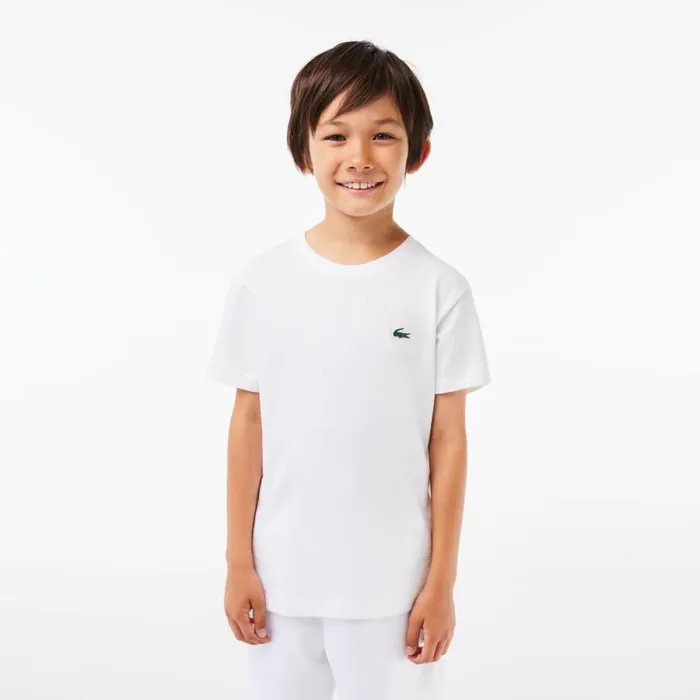 TShirts and Tops Kids Lacoste Kids039 SPORT Breathable Cotton Blend TShirt White 001