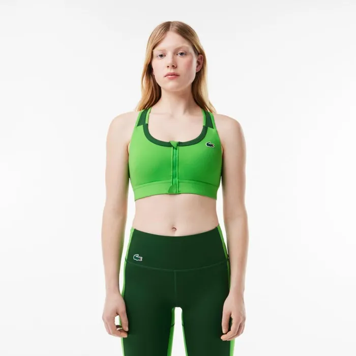 TShirts and Tops Women Lacoste Women039s Colorblock Zip Sports Bra Green Iux