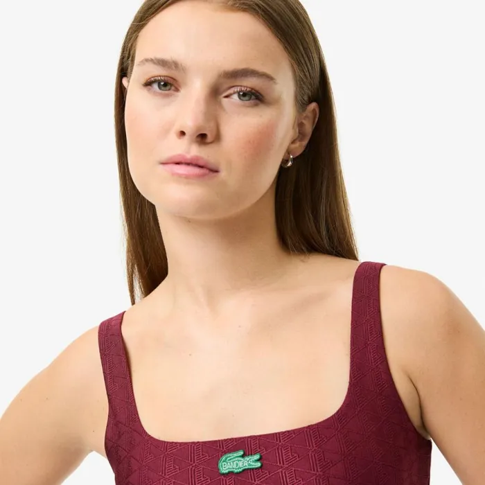 TShirts and Tops Women Lacoste Women039s Lacoste X Bandier Monogram Print Sports Bra Bordeaux Yup