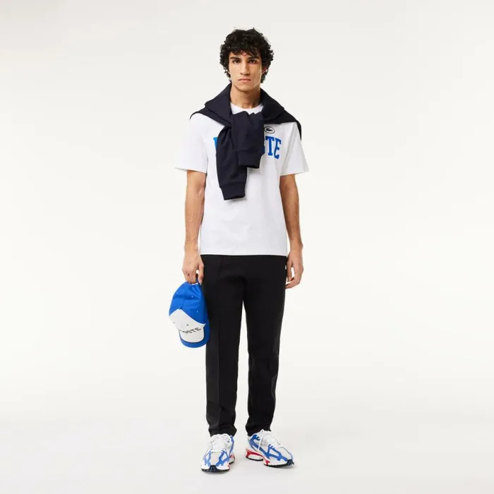 TShirts Men Lacoste Men039s Cotton Contrast Print and Badge TShirt White 001