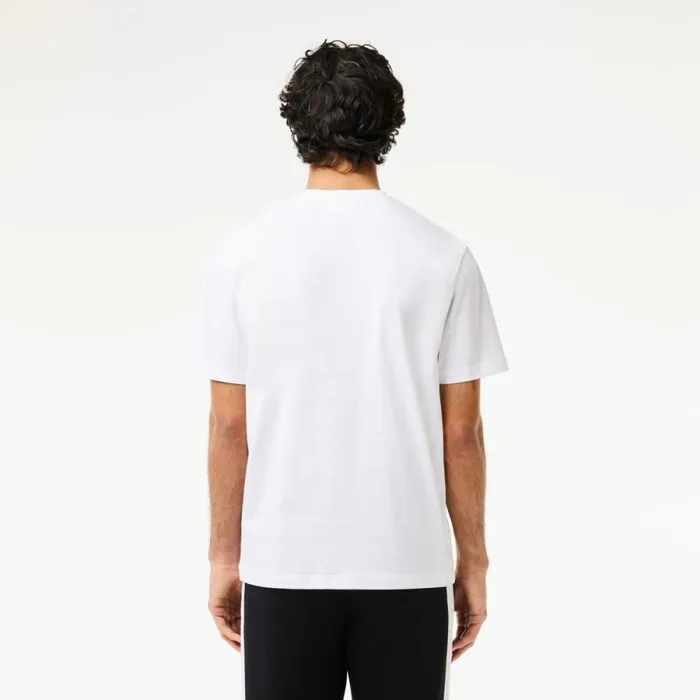 TShirts Men Lacoste Men039s Cotton Contrast Print and Badge TShirt White 001