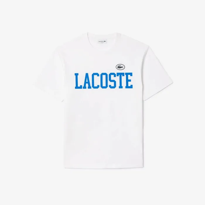 TShirts Men Lacoste Men039s Cotton Contrast Print and Badge TShirt White 001