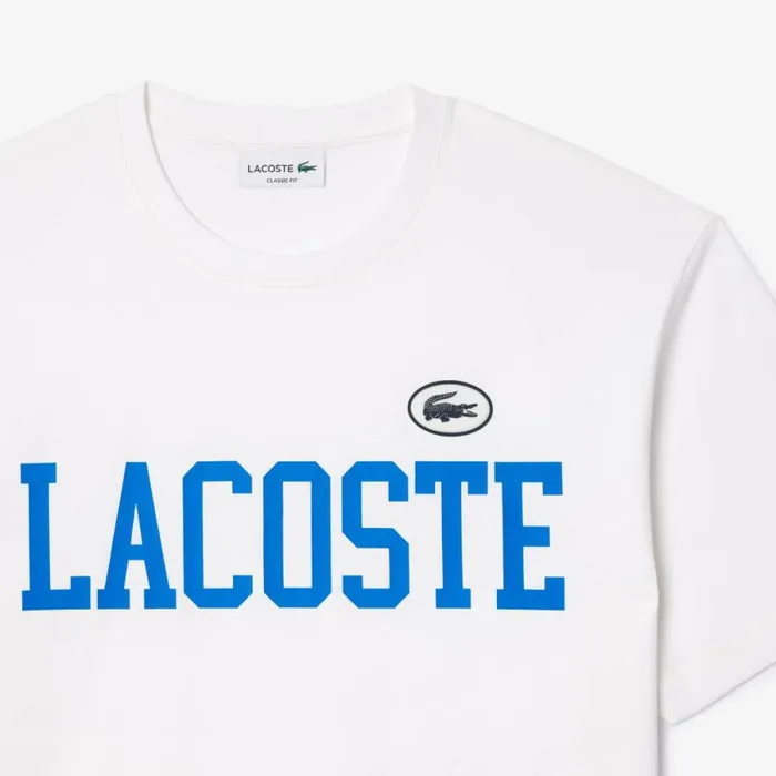 TShirts Men Lacoste Men039s Cotton Contrast Print and Badge TShirt White 001