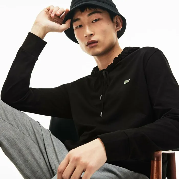 TShirts Men Lacoste Men039s Cotton Jersey Hooded TShirt Black 031