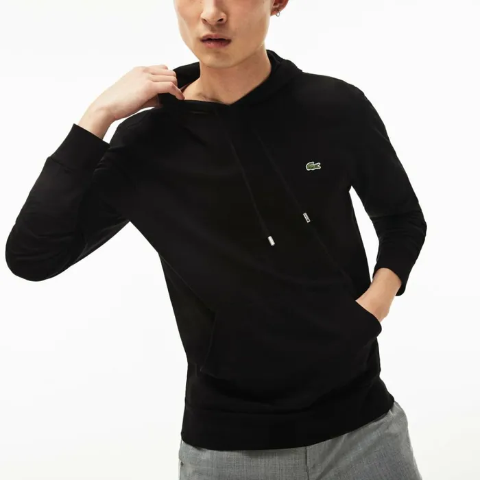 TShirts Men Lacoste Men039s Cotton Jersey Hooded TShirt Black 031