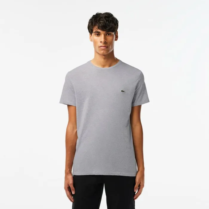 TShirts Men Lacoste Men039s Crew Neck Pima Cotton Jersey TShirt Grey Chine Cca