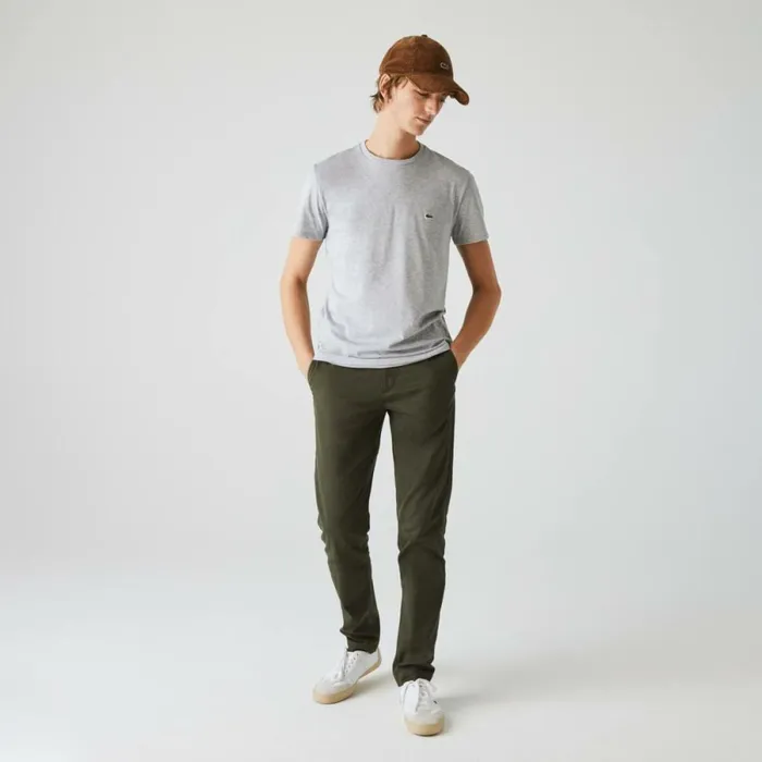 TShirts Men Lacoste Men039s Crew Neck Pima Cotton Jersey TShirt Grey Chine Cca
