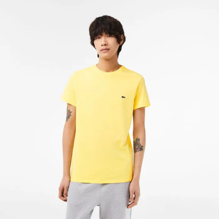 TShirts Men Lacoste Men039s Crew Neck Pima Cotton Jersey TShirt Pastel Yellow 107