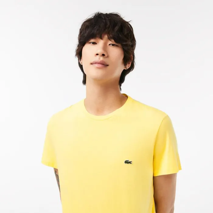 TShirts Men Lacoste Men039s Crew Neck Pima Cotton Jersey TShirt Pastel Yellow 107