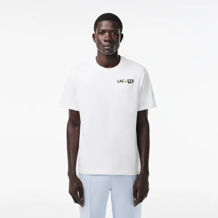 TShirts Men Lacoste Men039s Heavy Cotton Printed Jersey TShirt White 001