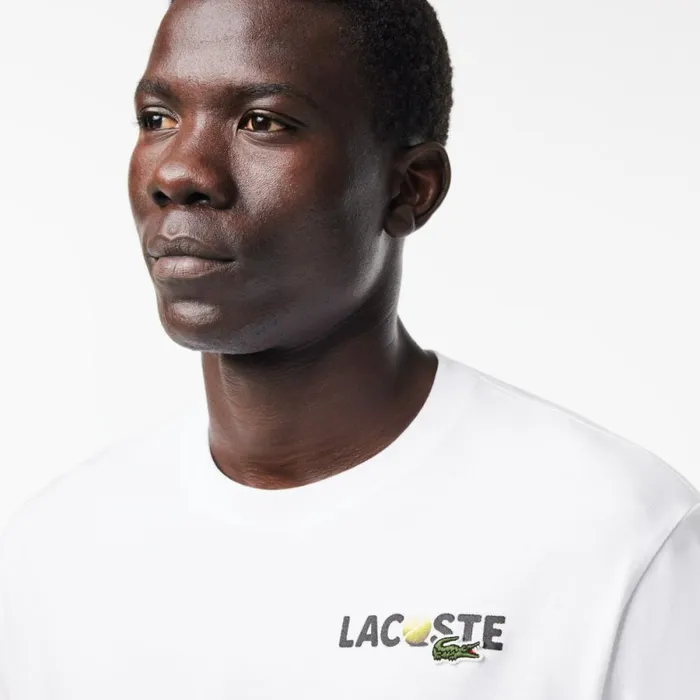 TShirts Men Lacoste Men039s Heavy Cotton Printed Jersey TShirt White 001