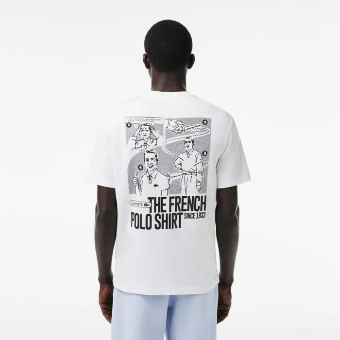 TShirts Men Lacoste Men039s Heavy Cotton Printed Jersey TShirt White 001