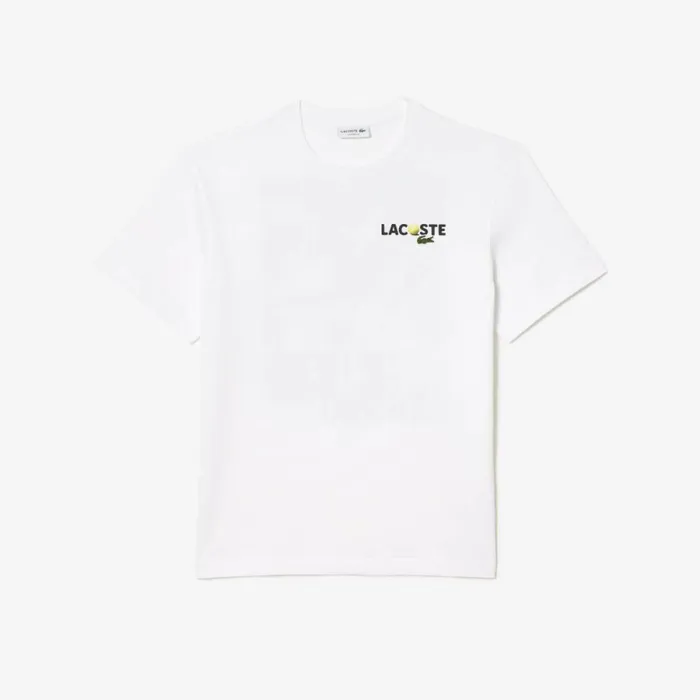 TShirts Men Lacoste Men039s Heavy Cotton Printed Jersey TShirt White 001
