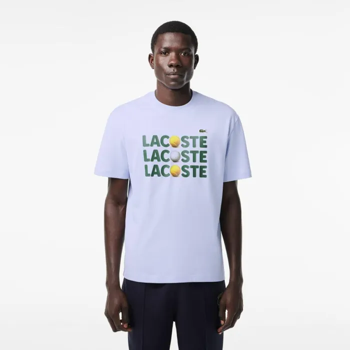 TShirts Men Lacoste Men039s Heavy Cotton Tennis Ball Print TShirt Phoenix Blue J2g