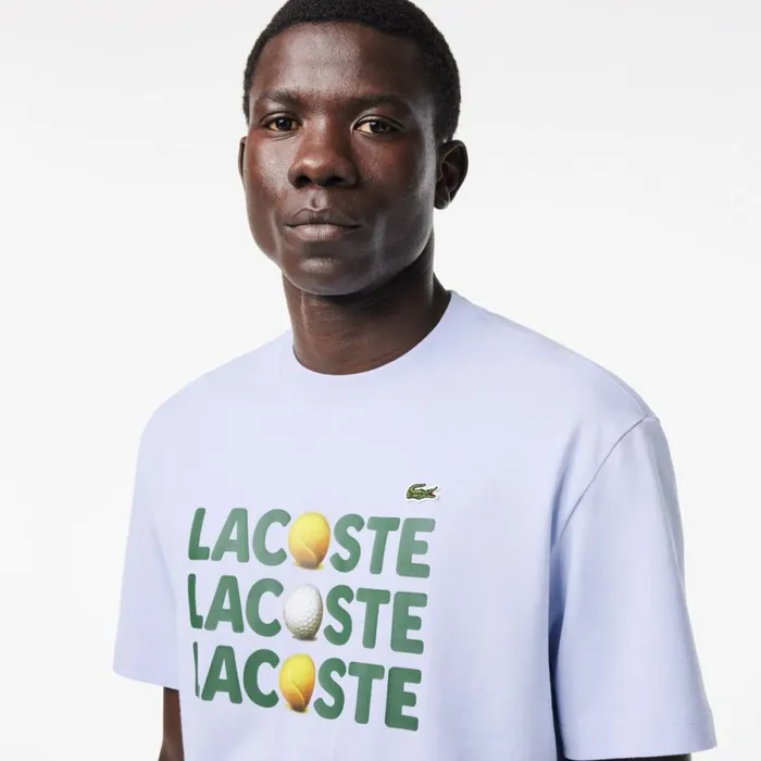 TShirts Men Lacoste Men039s Heavy Cotton Tennis Ball Print TShirt Phoenix Blue J2g