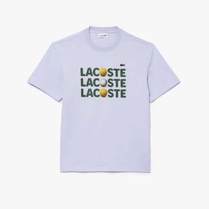 TShirts Men Lacoste Men039s Heavy Cotton Tennis Ball Print TShirt Phoenix Blue J2g